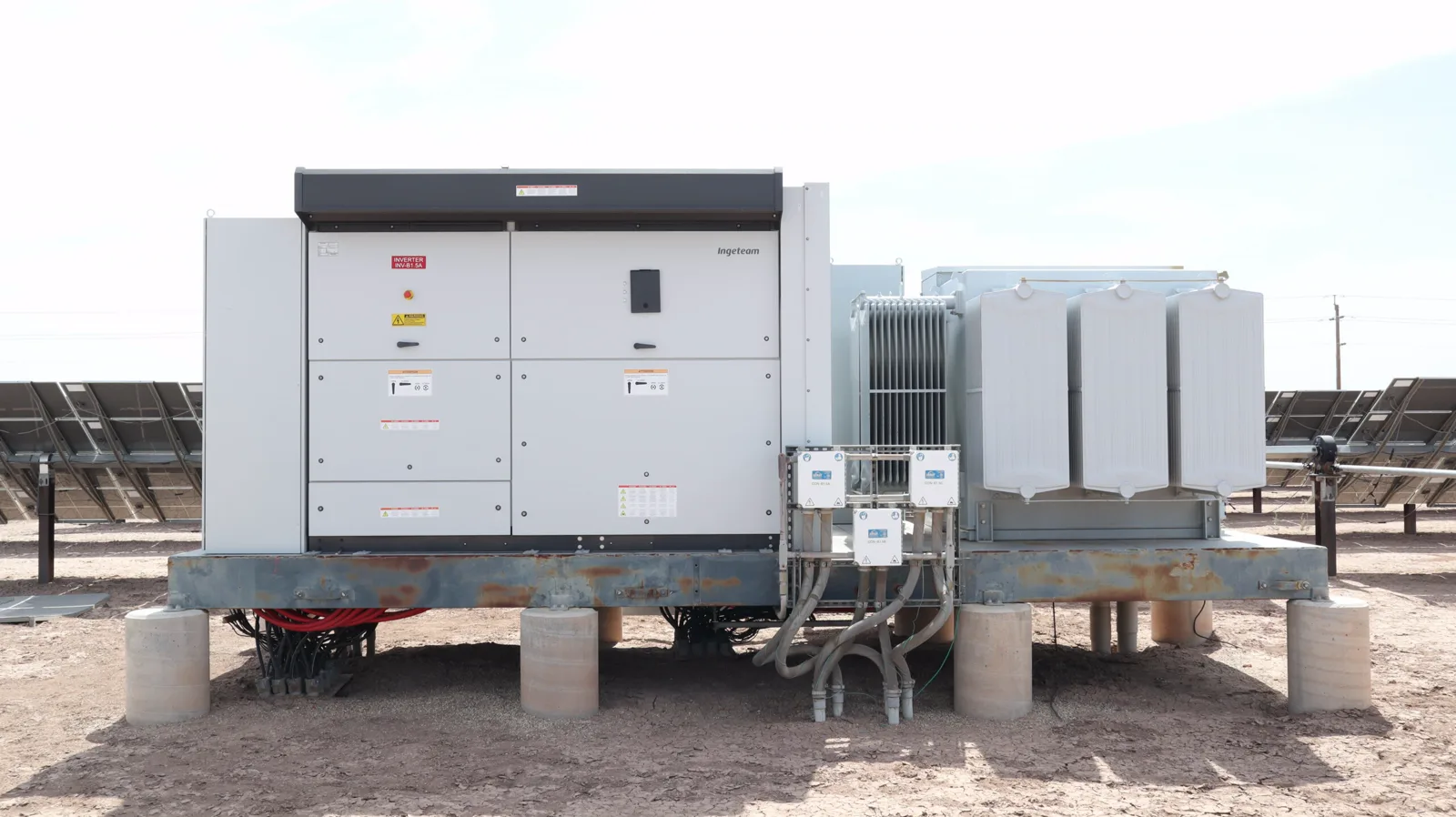 Replacement solar inverter installed on an equipment platform in Calexico