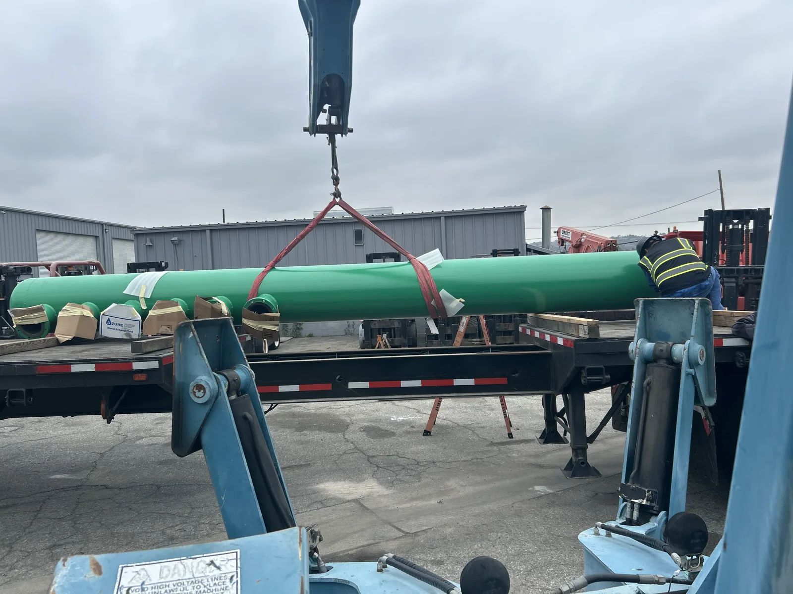 Temporary chilled-water piping being handled for the Los Angeles VA Hospital