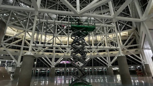 Custom iron sign installation inside the Los Angeles Convention Center