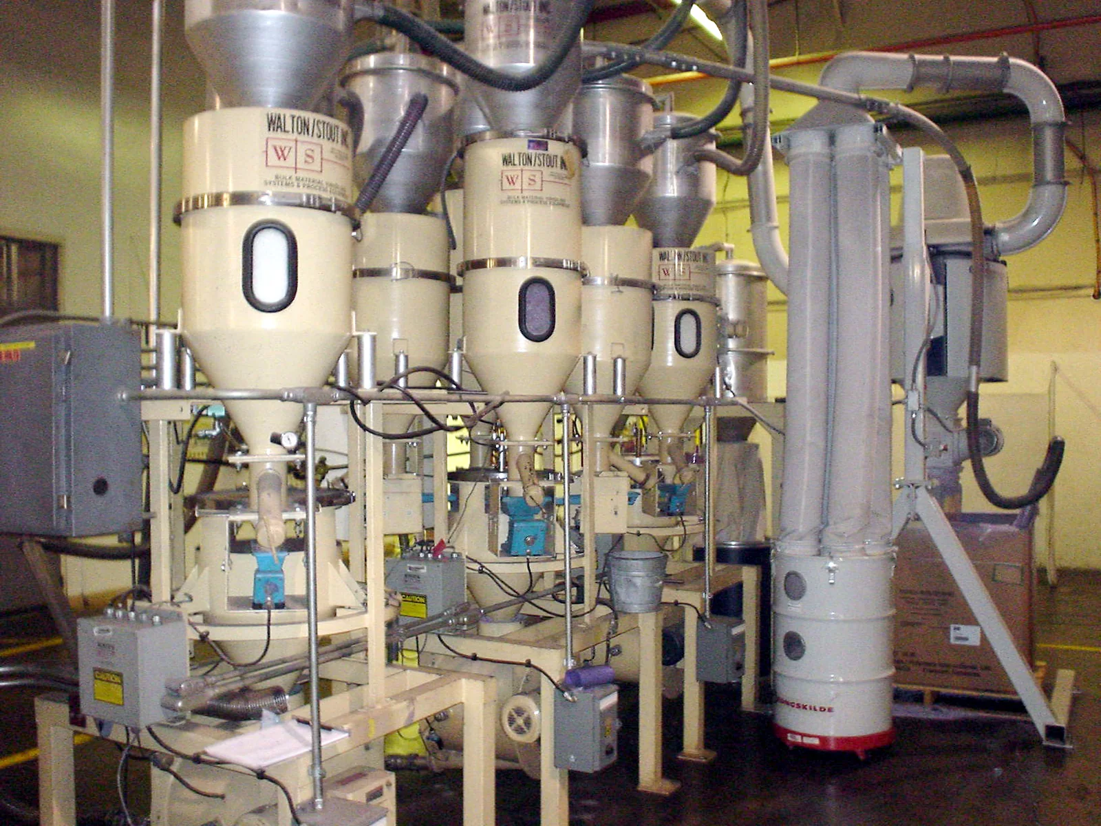 Industrial material-handling system with connected process piping